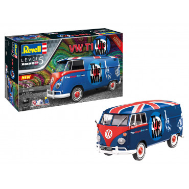 KIT PARA MONTAR REVELL KOMBI VW T1 THE WHO EDIÇÃO LIMITADA COMPLETO COM TINTAS COLA E PINCEL 1/24 132 PEÇAS REV 05672